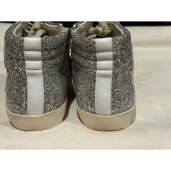 Women's Miracle Miles Sneakers Size 7 Green Silver Glitter High Top - Picture 4 of 8